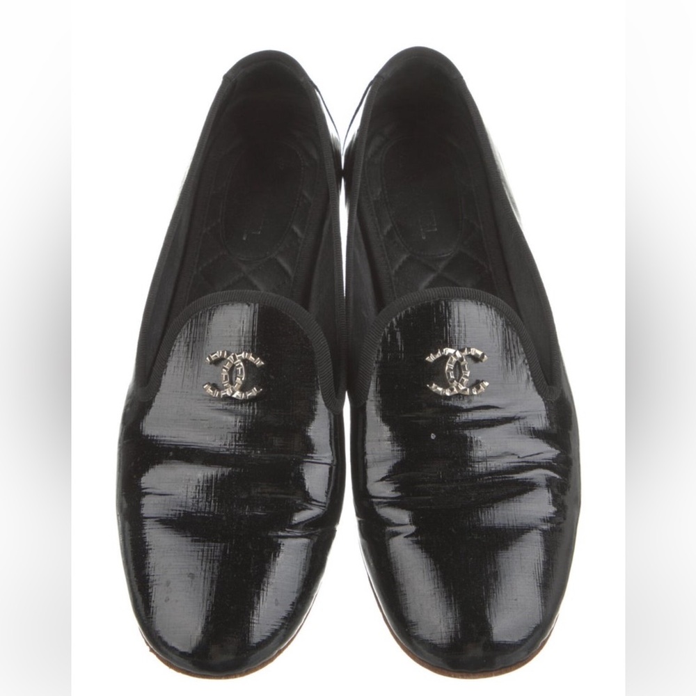 Chanel textured patent Black Loafers 2016 size 40